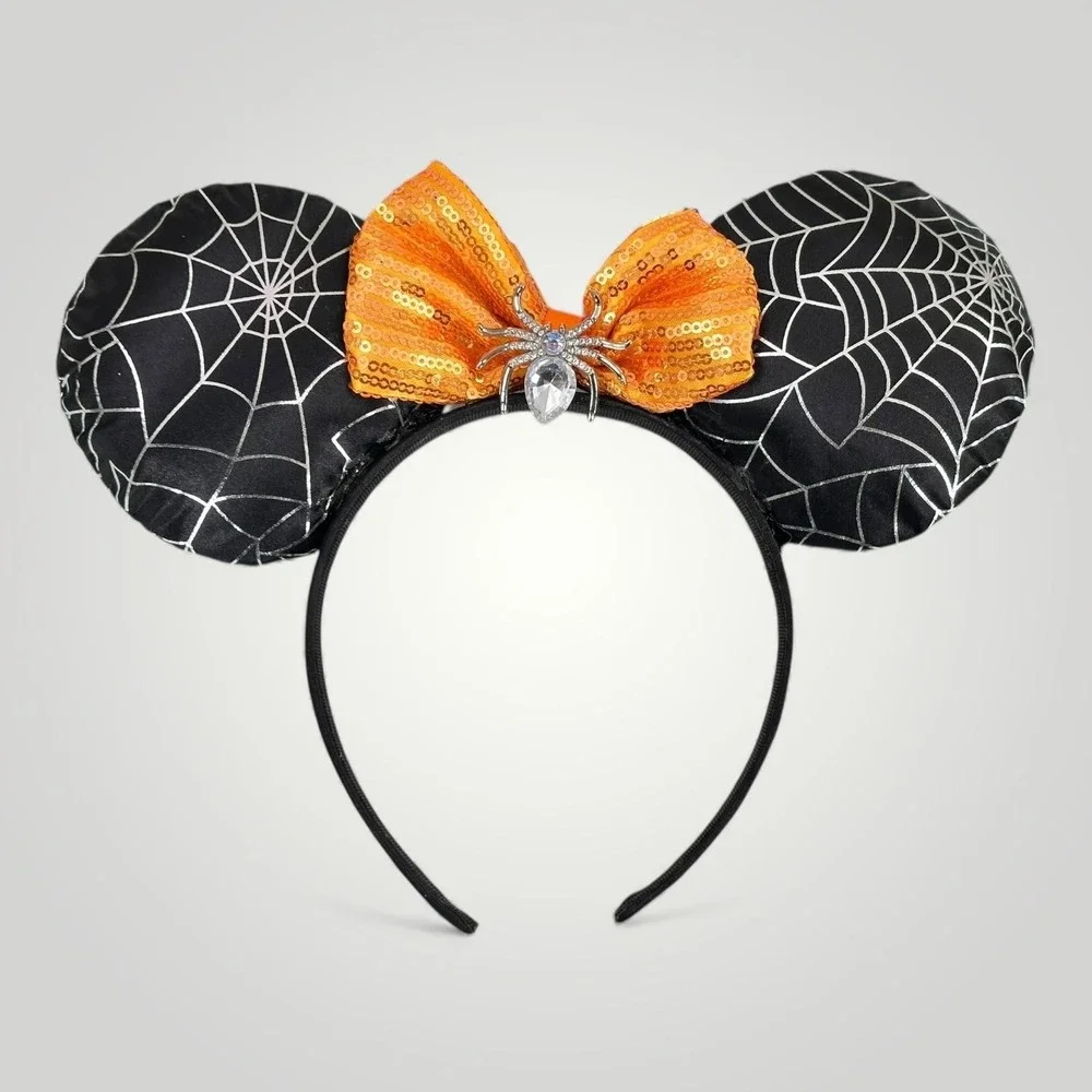 LOT OF 3 Disney Halloween Minnie Mouse Ear Headband Spiderweb Bat Stripes Sequin